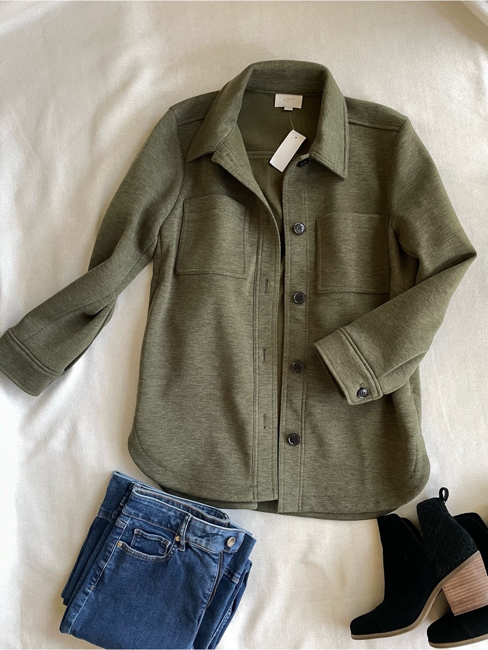 LOFT Olive Green Button-Down Shacket